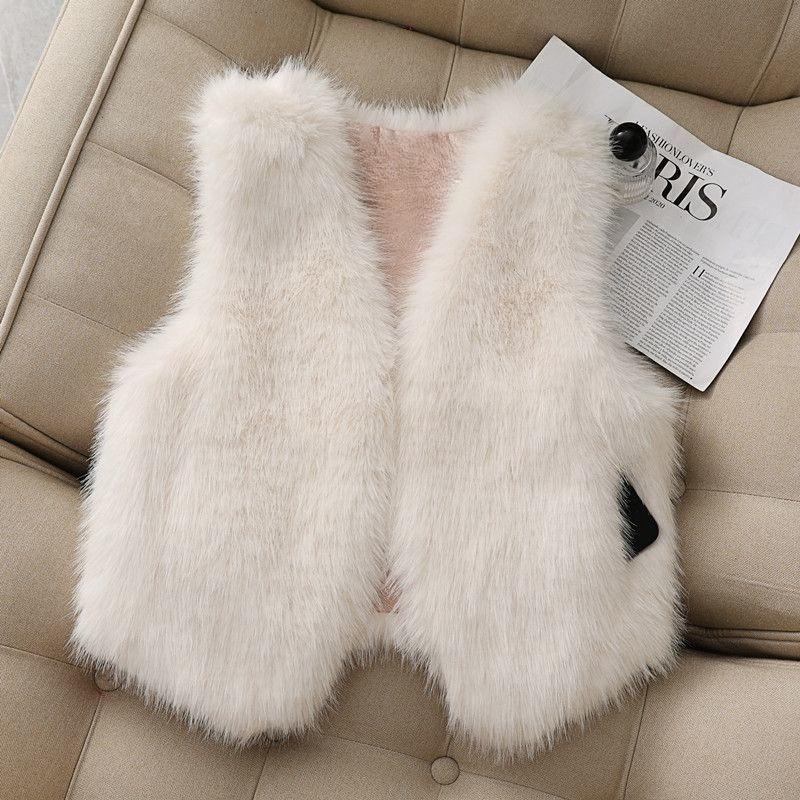 Autumn Winter Faux Fox Fur Vest Short Red Coat for Women Sweet and Warm Tops