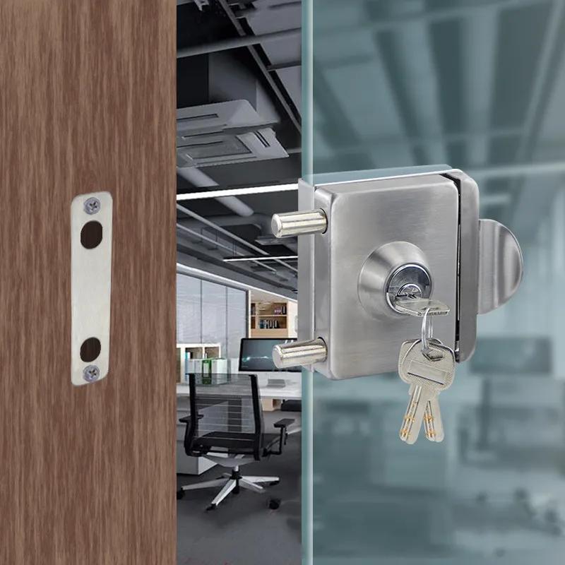 Klemvrije Glazen Deursloten Roestvrij Staal Cilindrisch Slot Frameloze Glazen Deur Hardware Kantoor Beveiligingsdeurslot