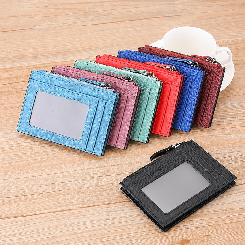 Leather Mini Ultra-thin Card Clip Card Bag RFID Anti-magnetic Cowhide Card Sleeve Zipper Change Bag