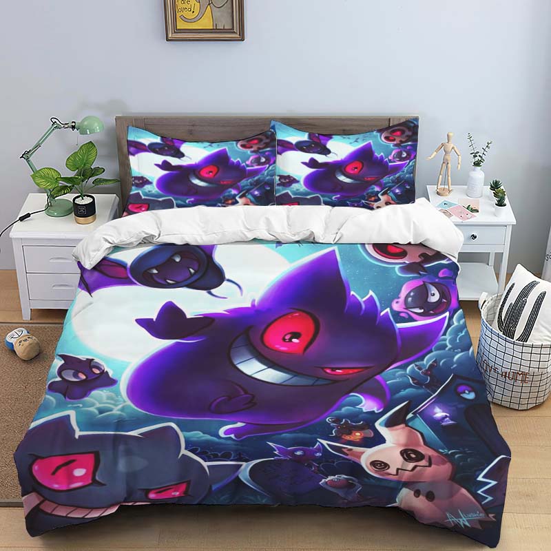 This adorable Gengar cartoon bedding set—including a duvet cover and pillowcases—is the perfect choice for decorating your bedro
