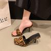 Fashion Sexy Leopard Print Women Slippers V-Strap Shallow Peep Toe Thin High Heels Sandal Summer Party Banquet Shoes Zapatos Mujer
