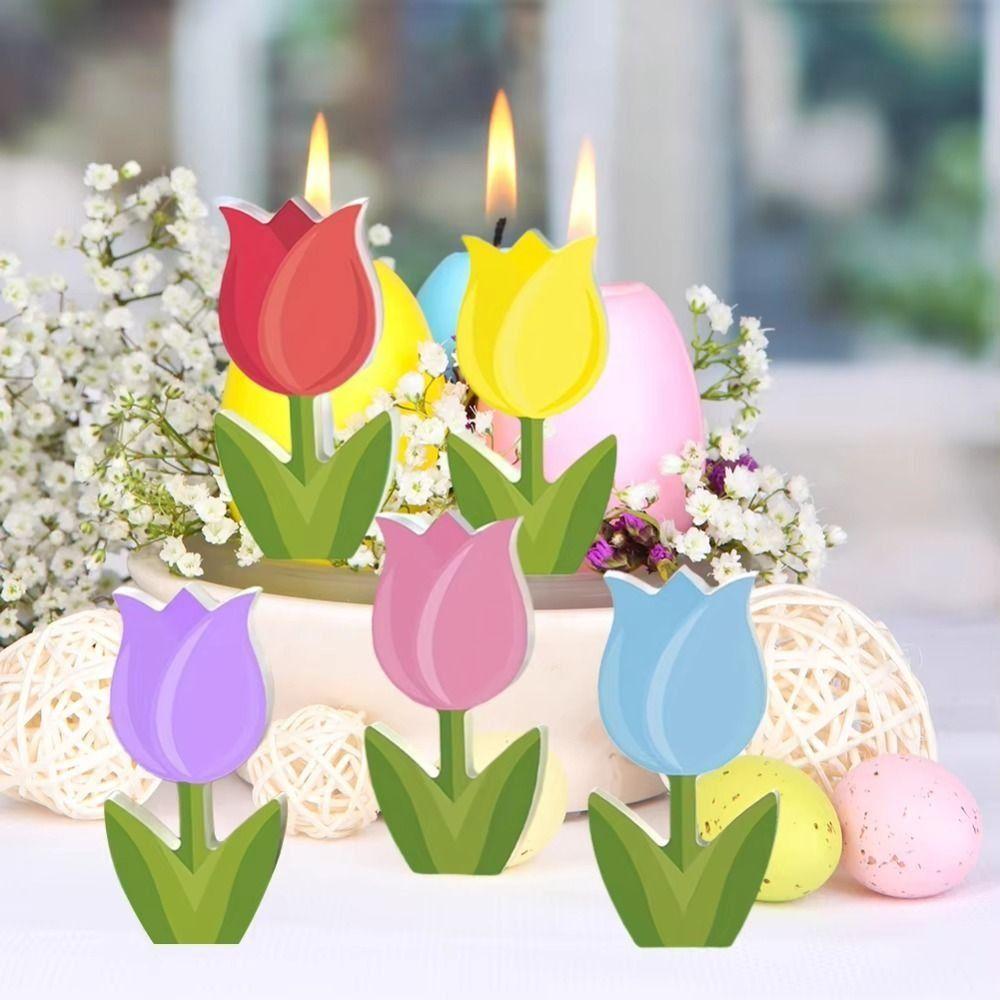6Pcs Double-Sided Tulip Layered Tray Decoration Candy Color Plastic Floral Decoration  Office Decor