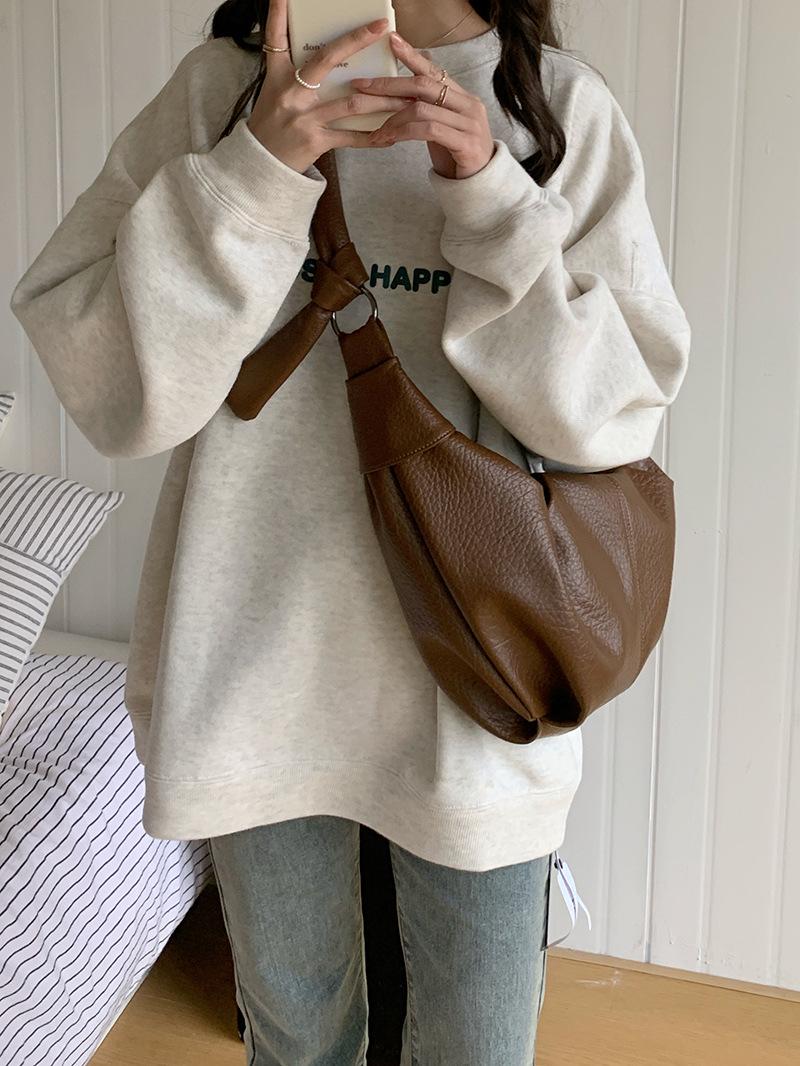 

Шкіряна плісирована корейська сумка великої місткості в стилі ретро - повсякденна універсальна сумка через плече для поїздок на роботу коричневий