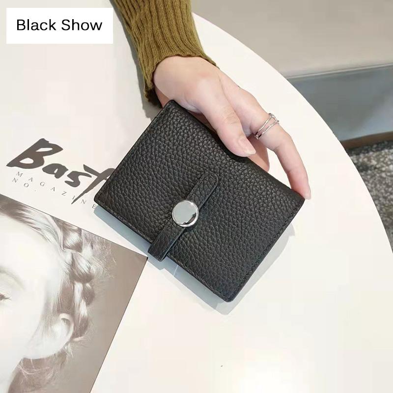 

Новый брендовый дизайн, женские кошельки, короткий кошелек из натуральной кожи, модный бумажник с застежкой, 2-складной кошелек из телячьей кожи, держатель для карт чёрный