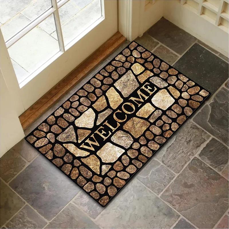 Stone Wood Grain Pattern Entryway Door Mat Non-Slip Footmat Rug Home Decoration Welcome Carpet Indoor Outdoor Floor Mat
