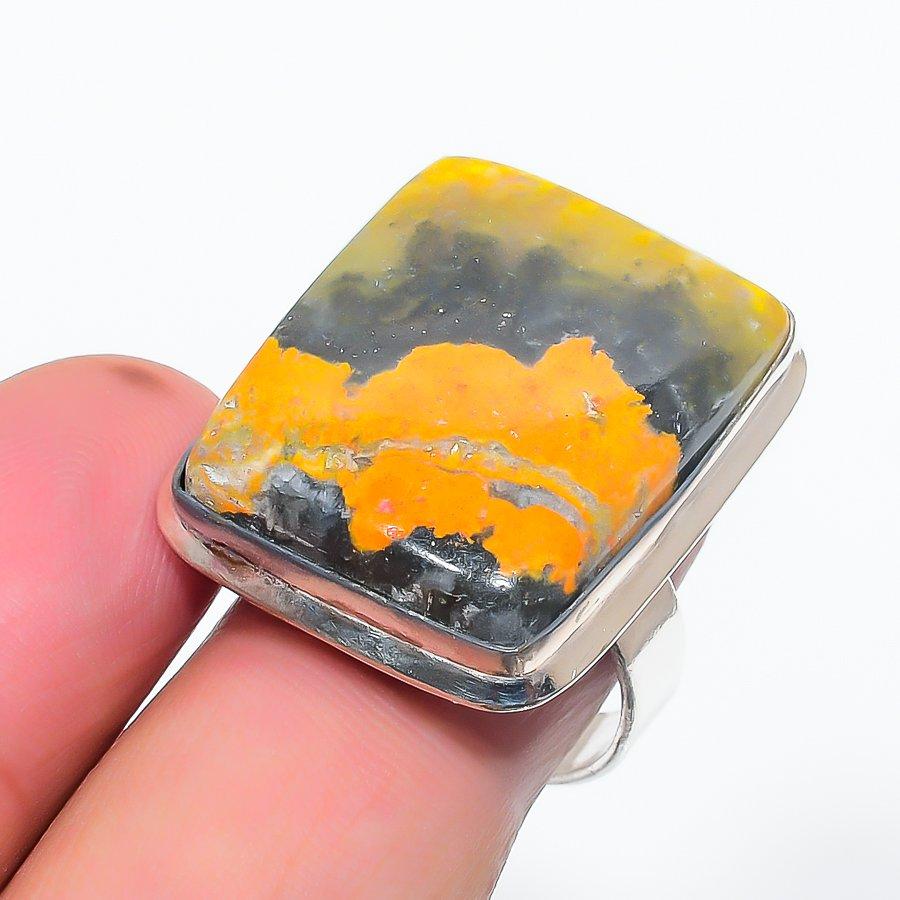 

Natural Bumble Bee Jasper Gemstone 925 Sterling Silver Jewelry Ring Size 9 H4m64