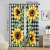 Set Of 2 Elegant Curtain Plaid Sunflower Print Window Charming European Style Design Vintage Decoration Kitchen Polyester Perfect For Cooking Area
