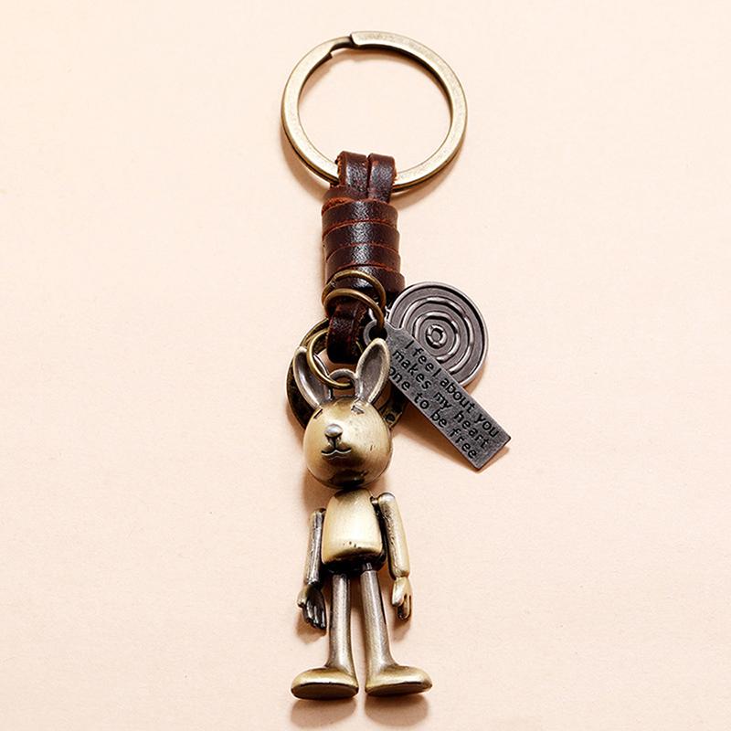 Vintage Engraved Bronze Robot Backpack Car Keychain Accessories Fashion Gift