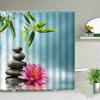 Zen Green Bamboo Buddha Shower Curtains Water Candle Stone Lotus Plant Garden Scenery 3D Home Decor Cloth Hooks Bathroom Curtain