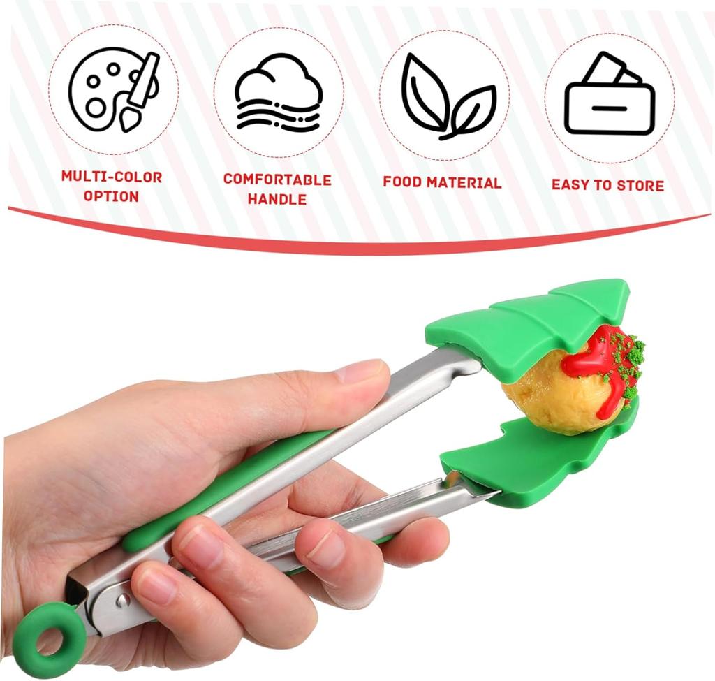 3-Piece Silicone Mini Tongs Set for Christmas, 7-Inch Mini Cooking Tongs, Kids' Holiday Set (Christmas Tree, Snowman, Gingerbrea