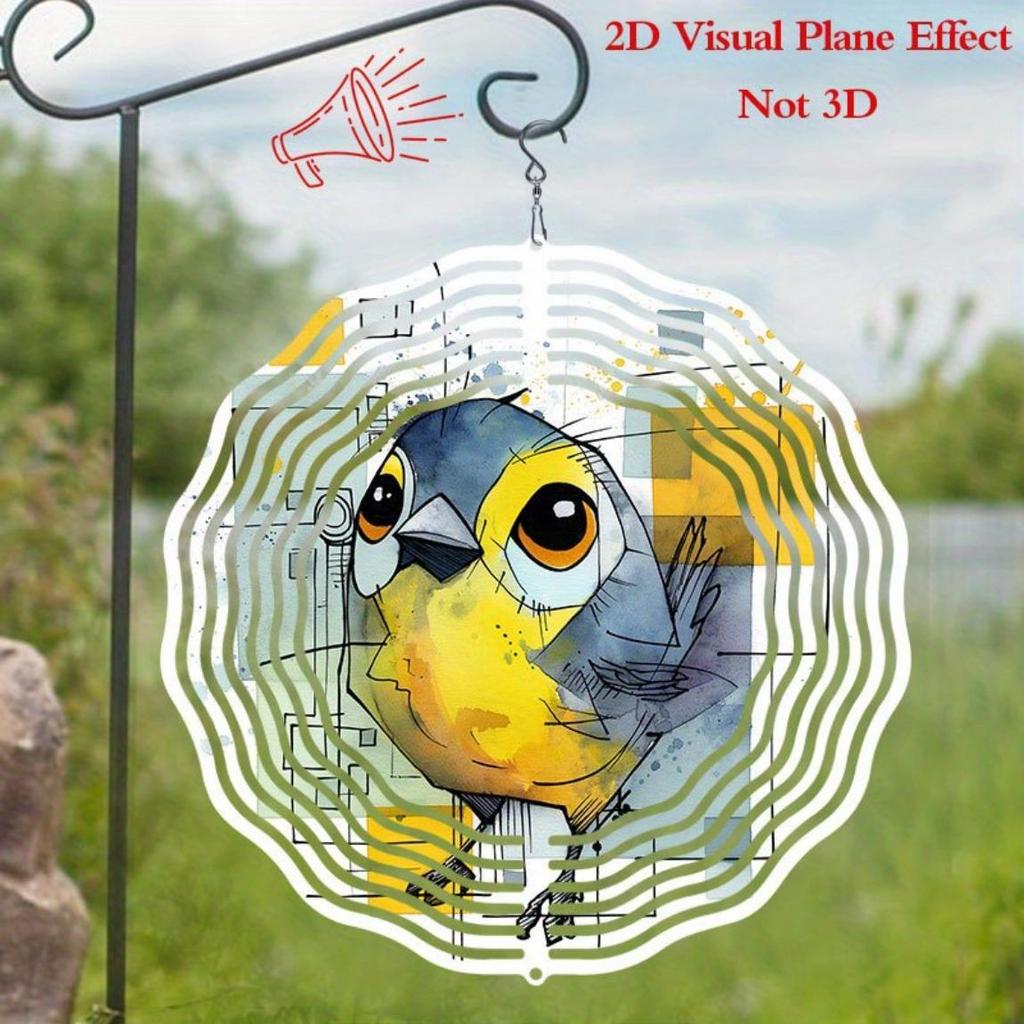 10 Inch Bluebird Watercolor Metal Wind Spinner Vibrant Yellow Blue Garden Decor Wind Powered Rotating Sculpture for Indoor Outdoor Yard