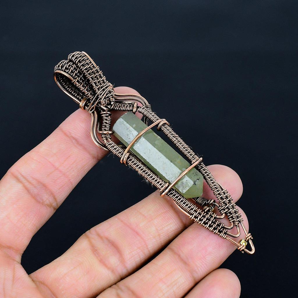 Prehnite Jewelry, 999 Copper Wire Wrapped Pendant Handmade Gemstone Jewelry, Gifts For Wife Brand New Pendant