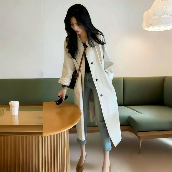 2025 Spring Korean Minimalist Women's Trench Coat: Relaxed, Fashionable, and Casual for Commuting