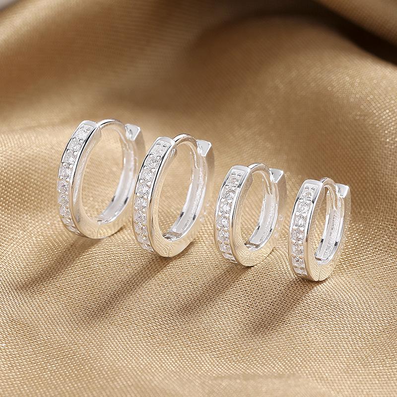 Single-Row Diamond Earrings Women S Simple Niche Light Luxury Circle Earrings Cross-Mirror Versatile Earrings