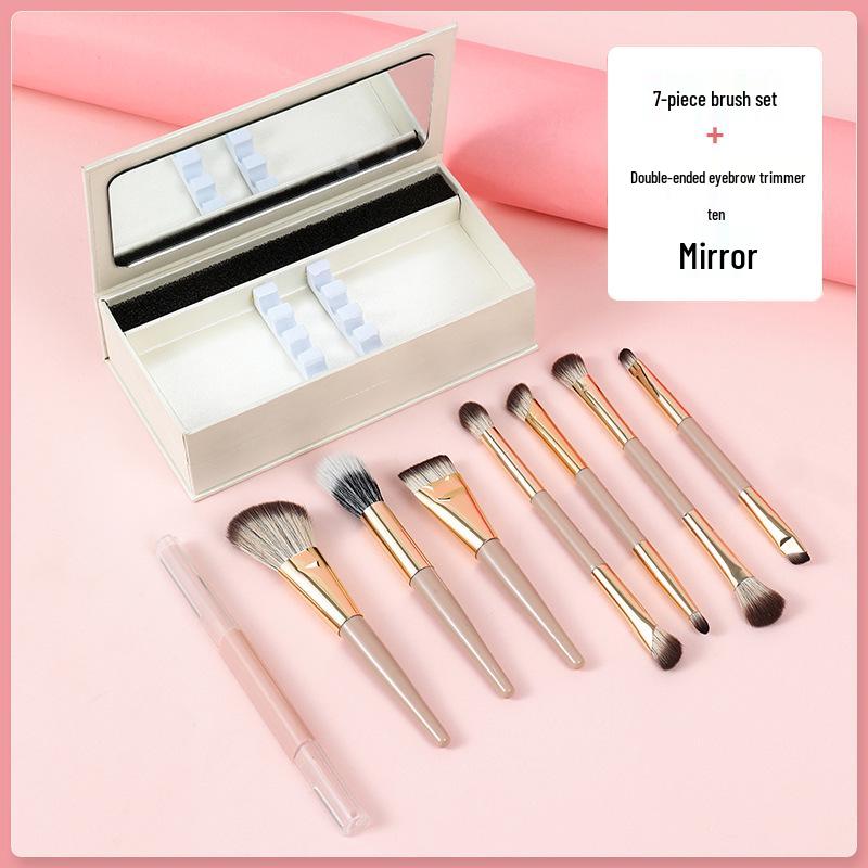 Portable Multi-Functional Makeup Brush Set: Folding Double-Ended Foundation, Nose Shadow, Eyeliner, Lip Brushes with Case