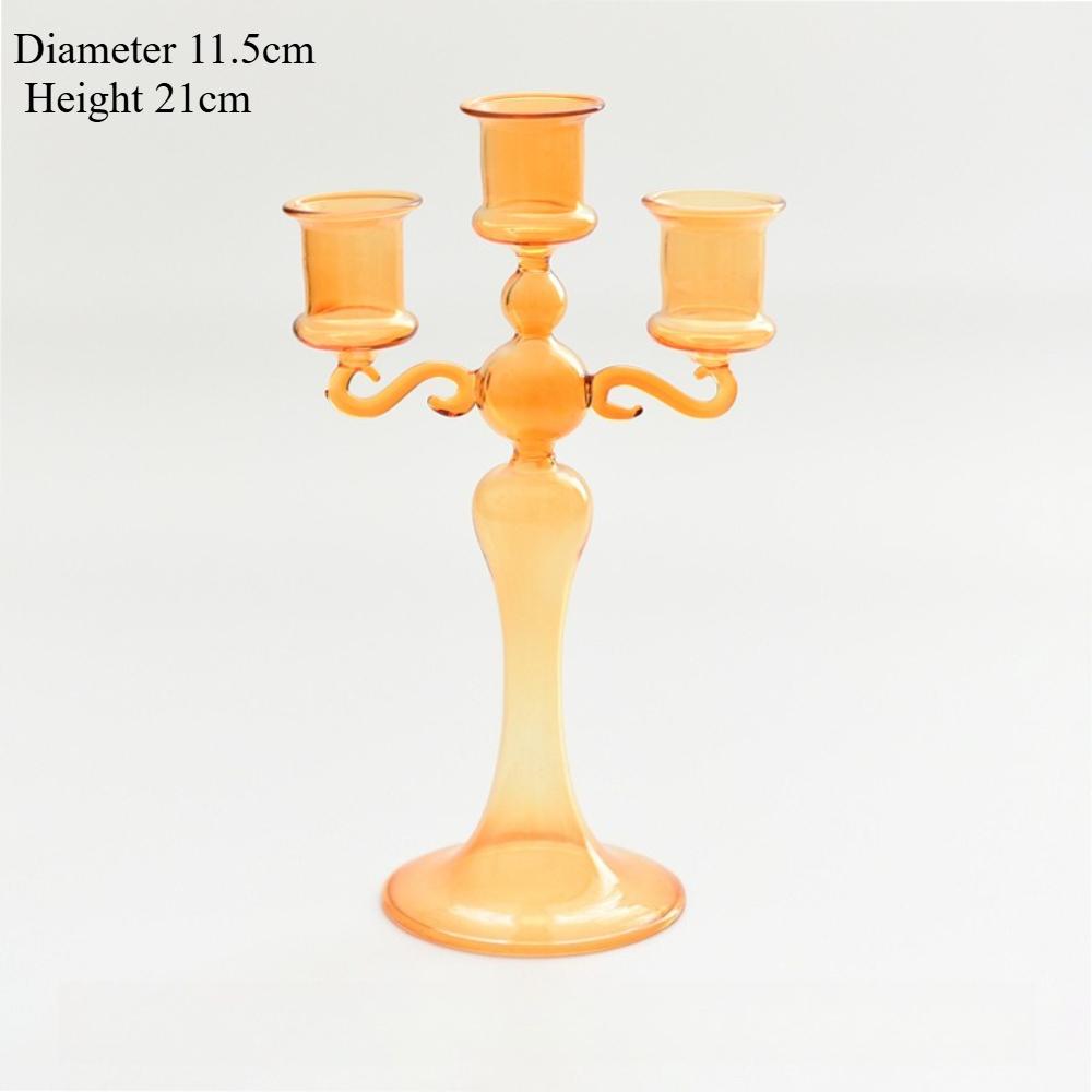 Creative 3 Heads Retro Glass Candlestick Romantic Candlelight Dinner Colorful Candle Stand  Home Decor Wedding Party Decoration