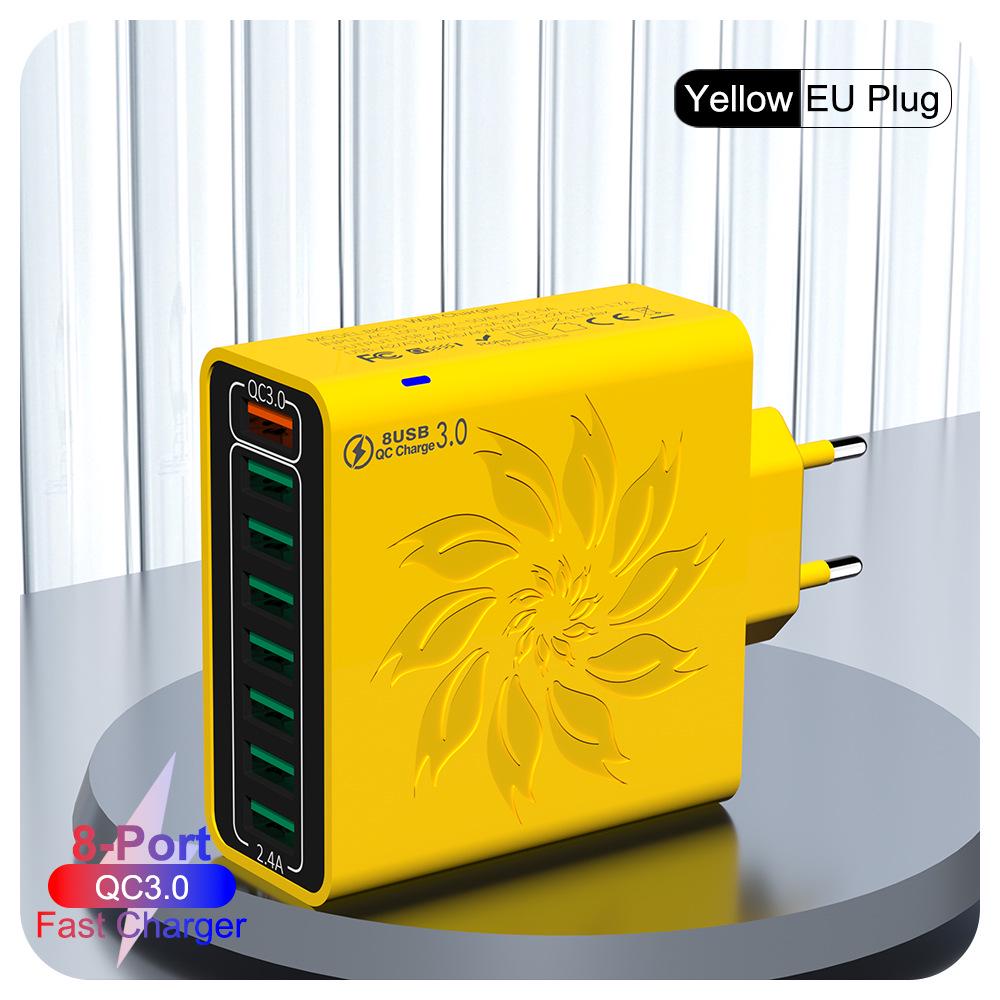 QC3.0 8-Port USB Fast Charger: 30W High Power, Colorful Flower Design, Compatible with US, European, and Korean Standards