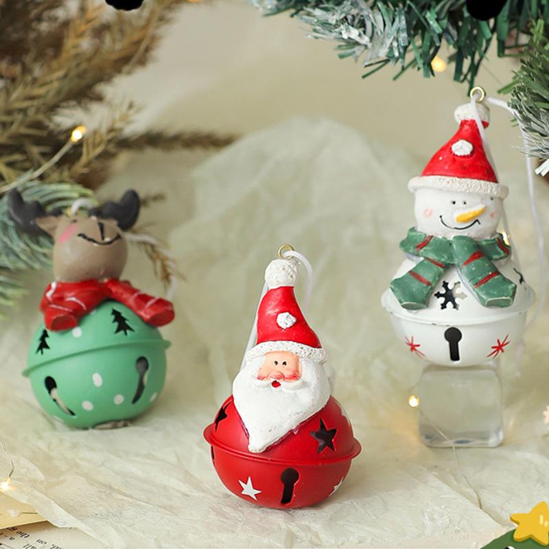 1PC Santa Claus Bell Decoration Xmas Tree Ornaments Vintage Iron Pendant Creative Elk Snowman Hanging Ornament Christmas Bells