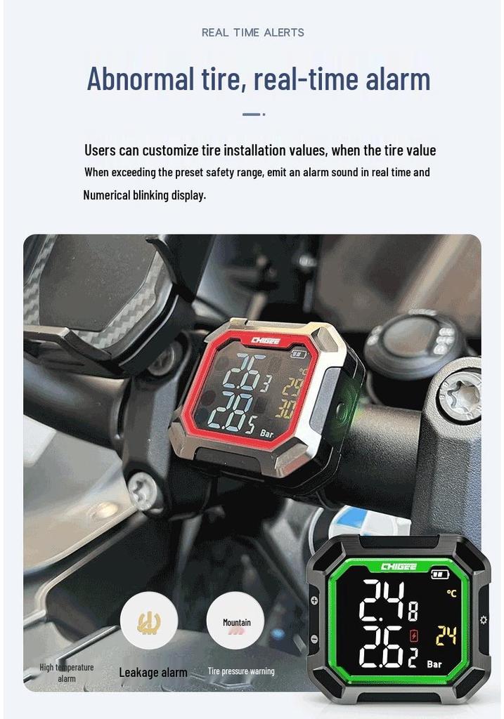 CHIGEE G3 Motorcycle Tire Pressure Monitor: Wireless, Built-in for Electric Vehicles