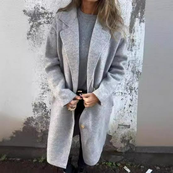 2024 Women's Autumn/Winter Long Sleeve Woolen Overcoat with Turn-Down Collar