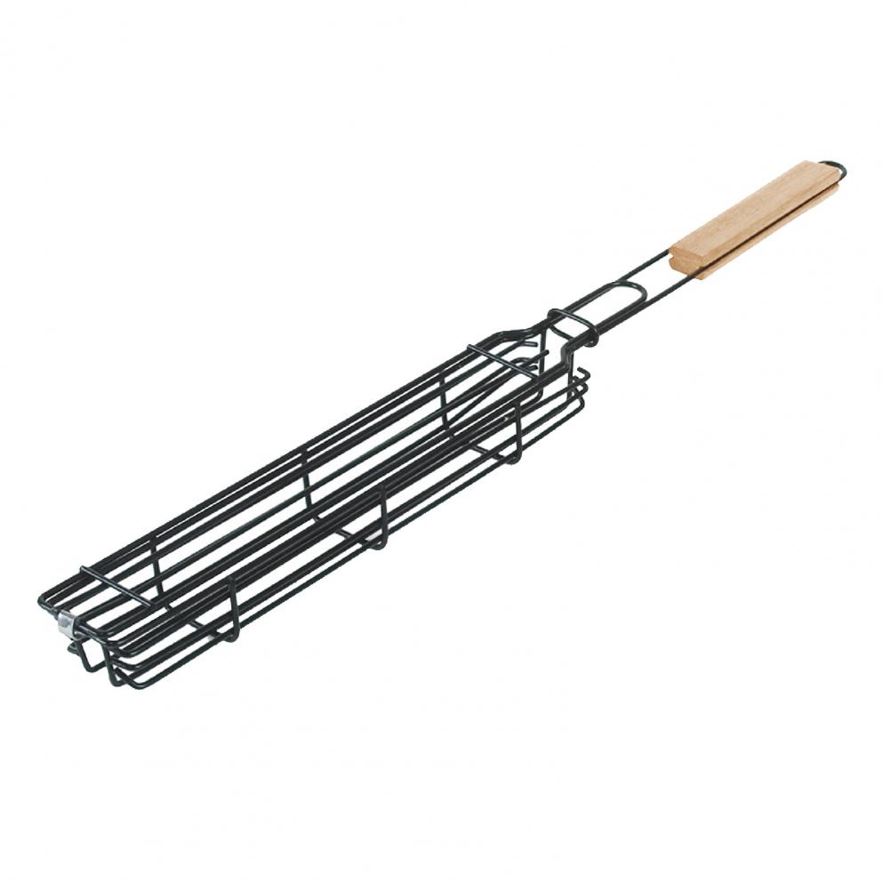 

BBQ Grilling Basket Stainless Steel Portable Non-Stick Wooden Handle Grilling Baskets Vegetables Meat Hot Dog BBQ Grill Net коричневий