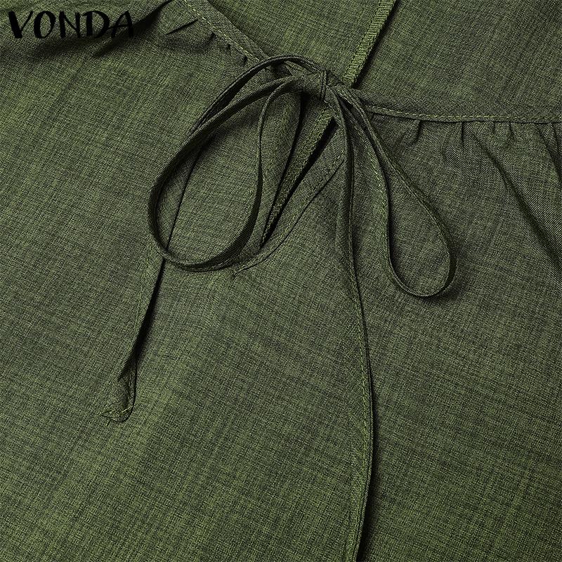 VONDA Women Casual Round Neck 3/4 Sleeve Irregular Ruffled Tunic Dress