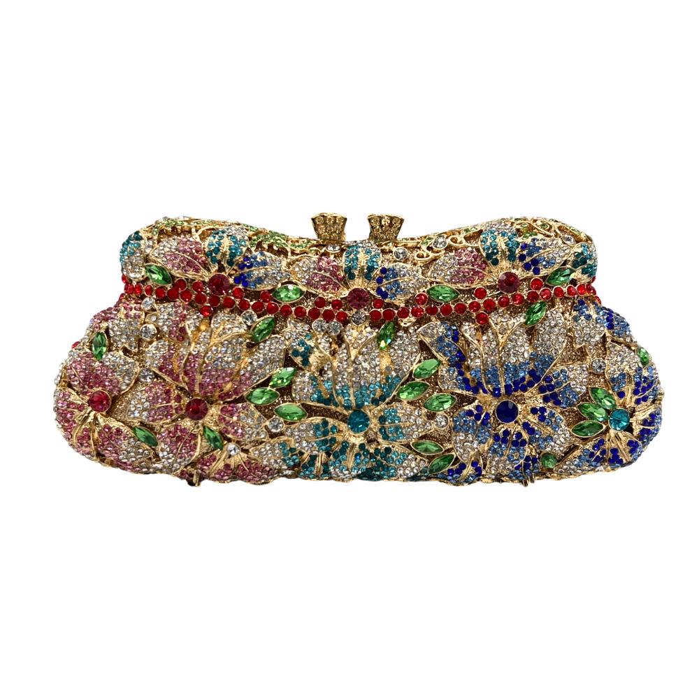 

WHTUOHENG Designer Diamond Crystal Evening Bag Purses Luxury Floral Stones Clutch Rhinestone Wedding Purse For Ladies Handbag 20cmX8.5cmX4.5cm
