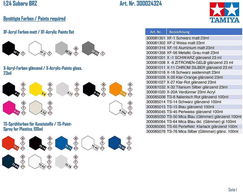 Tamiya Sports Car Series Subaru BRZ Plastic Model 24324 1/24 No.324