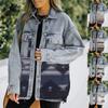 Giacca da donna casual allentata in denim Giacca da donna a maniche lunghe Cappotto con finiture nere con tasche