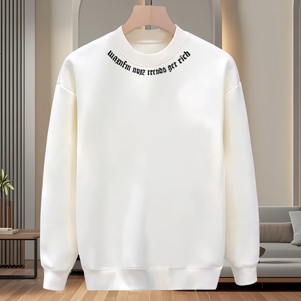 Unisex American Letter Fleece-Lined Cotton Crewneck Sweatshirt - Slim Fit, Versatile Streetwear for Fall/Winter 4XL