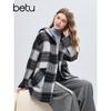 Betu Women's Hooded Plaid Wool Blend Overcoat