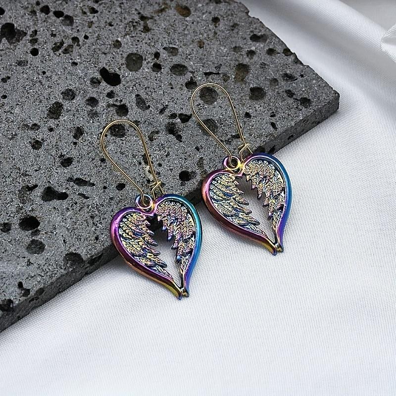 Colorful Pentagram Pattern Lizard And Wing Dangle Earrings Goth Punk Style Alloy Jewelry Creative Female Gift Perfect For Causal Decor