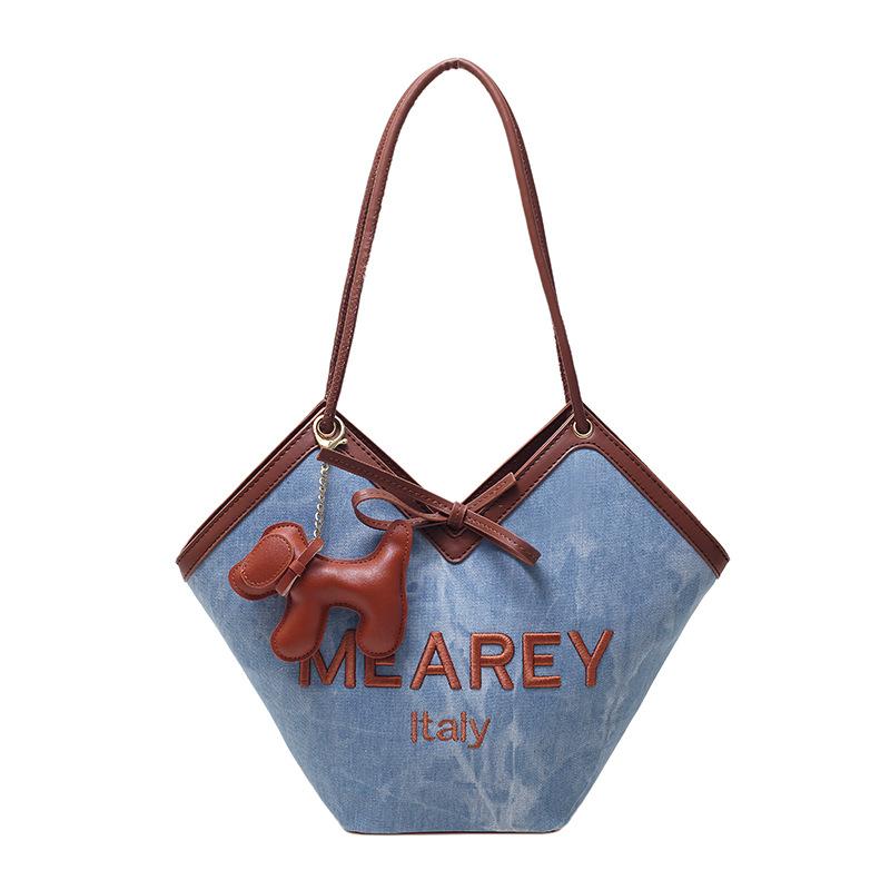 Denim Blue Tote Bag Casual Commuter Bag New Fashionable and Versatile Shoulder Bag