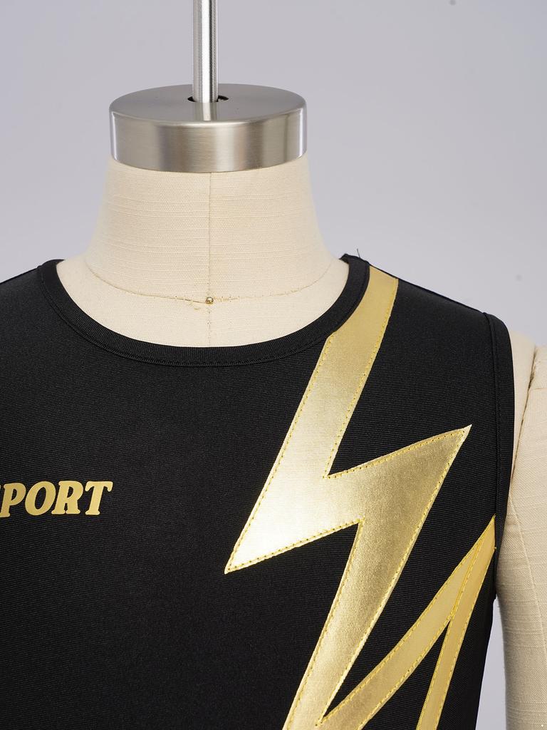 Boys Shiny Contrast Leotard Sleeveless Press Button Crotch Shorts Gymnastics Outfit