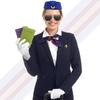 Cosplay Kostüm: Halloween Flugbegleiterin mit Brille, Hut, Handschuhen und Schal