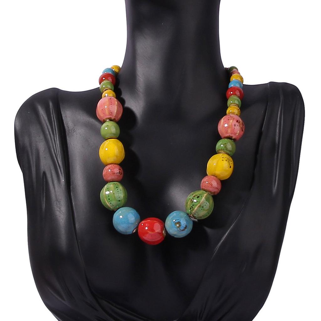 Handmade Ceramic Bead Necklace Vibrant Colors Artisan Crafted Lightweight Jewelry for Women Unique Fashion Accessory