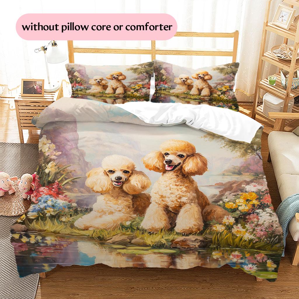 Beautiful Poodle Pattern Bedding Home Decoration Birthday Gift (1 * duvet cover + 2 * pillowcase, without core)