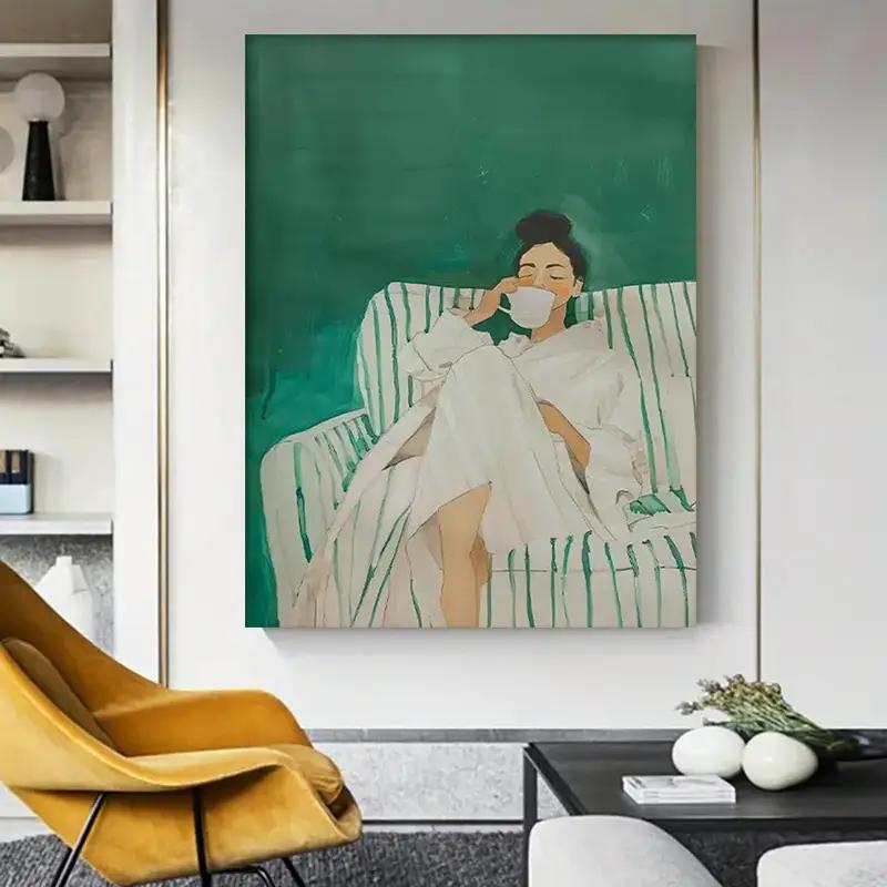 1pc Vintage Abstract Female Portrait Oil Painting Print Modern Art Home Living Room Bedroom Bathroom Canvas Wall Art Decor