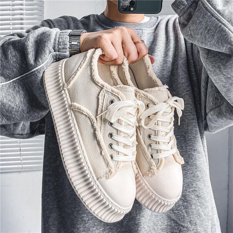 

Men s Lightweight Spring Canvas Shoes - Trendy, Wear-Resistant, Thick-Soled, Versatile Casual Sneakers for Teenagers. 44