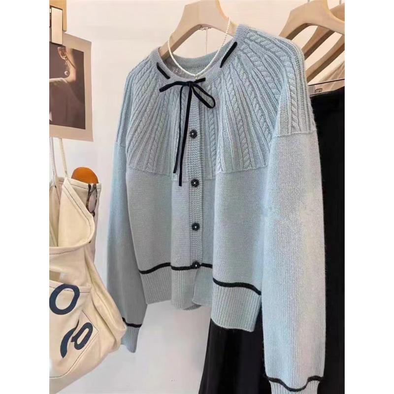 

Осенне-зимний дизайн, мягкий восковой, на шнуровке, с бантом, повседневный, с перекрутом, универсальный вязаный кардиган, куртка One size синий