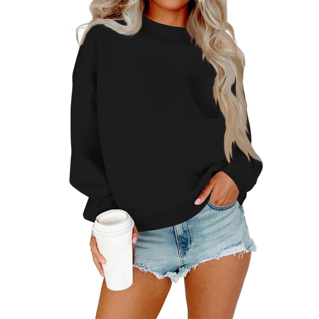 Women's Casual Fashion Round Neck Long Sleeve Sweatshirt With Pockets