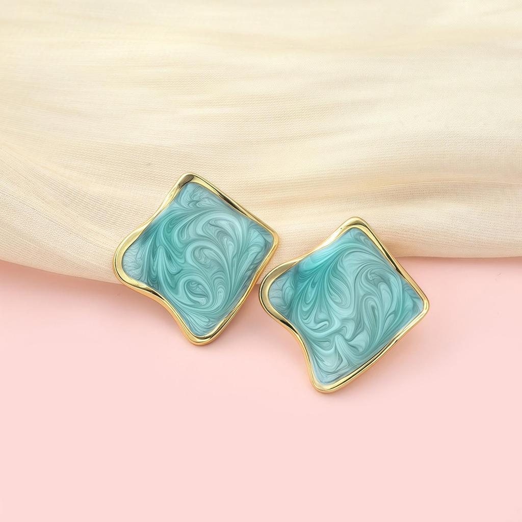 Cross Drip Oil Square Irregular Stud Earrings – Light Luxury, Unique Design, Fashionable Versatile Accessories