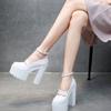Fashion White 14cm Thick Heels Hate Sky-high Heels Wedding Shoes Women's Waterproof Platform Single Shoe Runway Model Runway Shoes