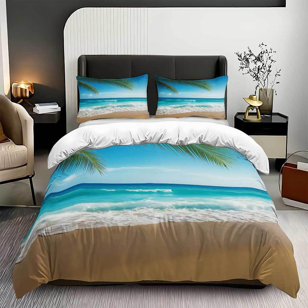 Ocean Theme Quilt Cover Three-Piece Beach Shell 3D Digital Printing Quilt Cover Pillowcase