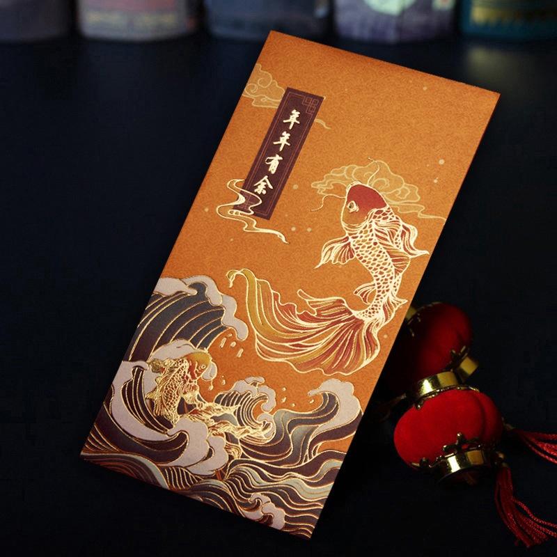 12Pcs Hot Stamping Chinese New Year Red Envelope Rectangular Thickened Red Packet Chinese Style Traditional Hongbao Kids Gift A21