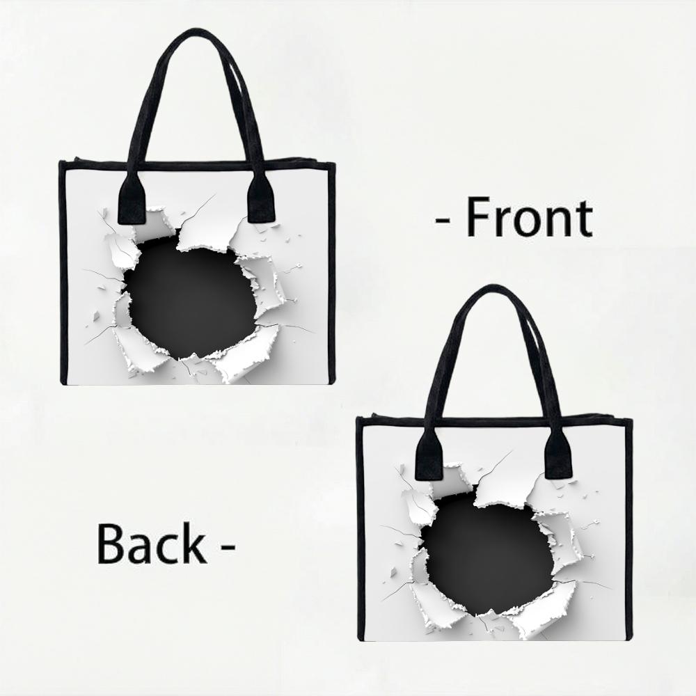 Trendy Hollow Print Tote Bag Lightweight Casual Shopping Handbag Durable Portable Daily Carry Bag
