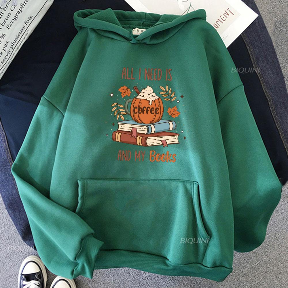 Coffee and Pumpkin Spice Print Hoodie Fall Winter Fleece Sweatshirts Oversized Casual O-neck Pullover Men/women Long Sleeve Tops