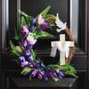 Colorful Design Easter Tulip Cross Wreath Faux Flowers Door Hanger  Front Gate Decorations