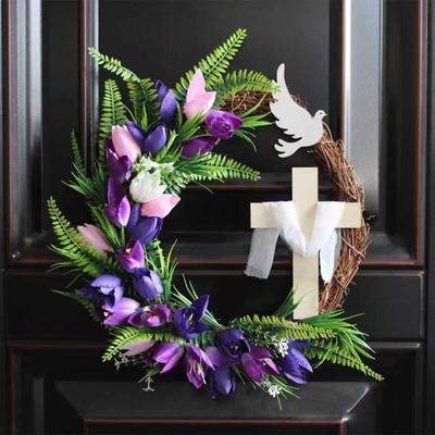 Artificial Rattan Ring Garland Faux Flowers Door Hanger Decorative Front Gate Wreath  Party Decor