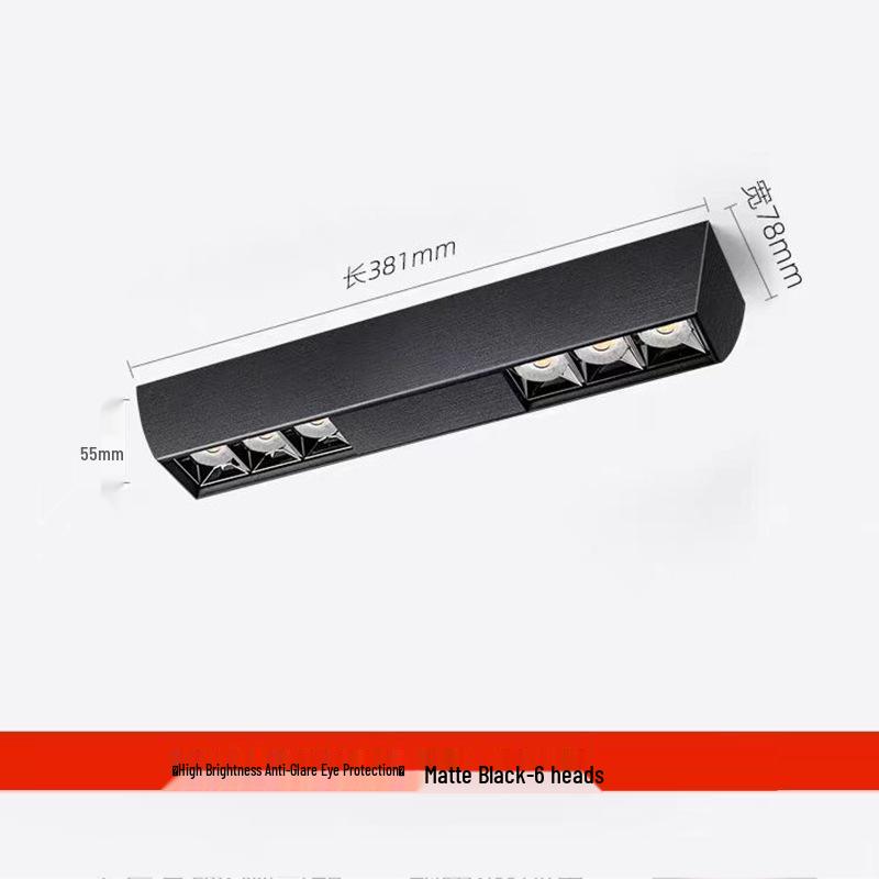 Linear Track Surface-Mounted LED Ceiling Spotlight, 30W, Anti-Glare, 6 Heads for Living Room/Bedroom